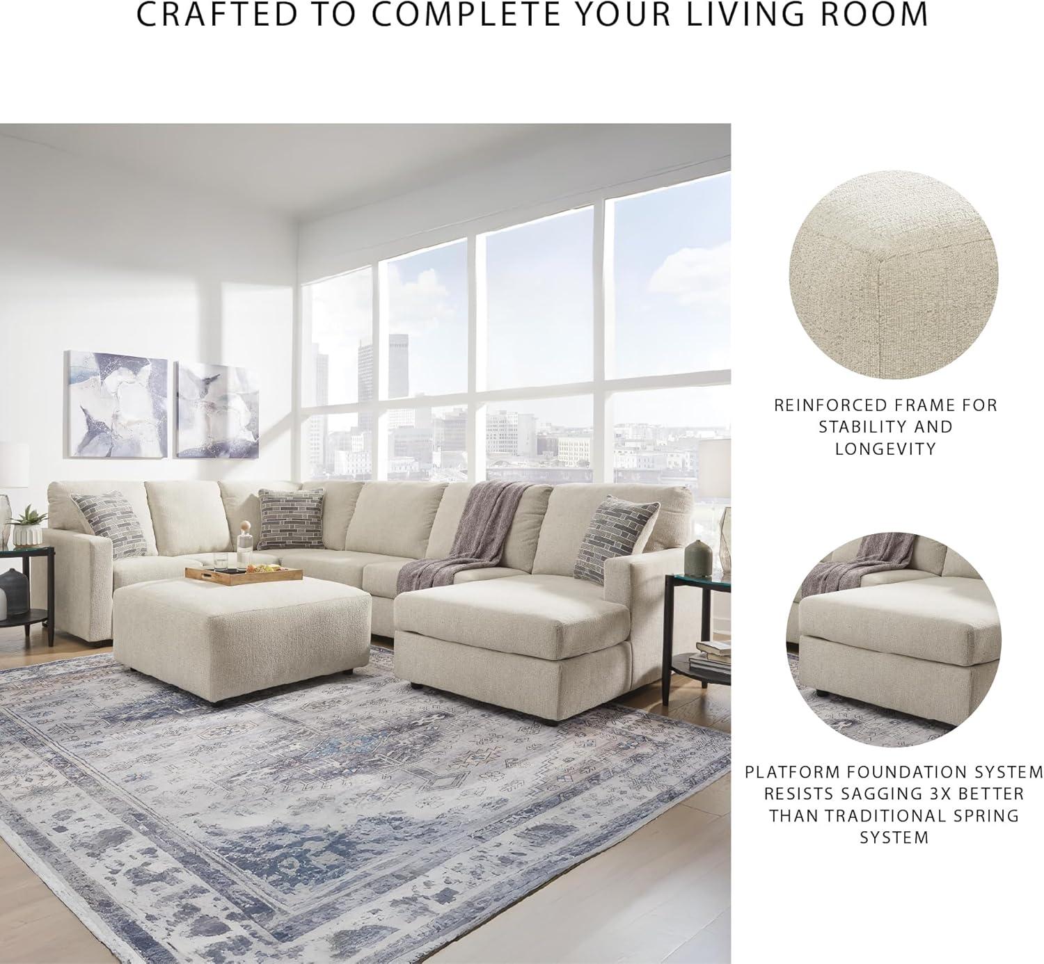 imageSignature Design by Ashley Edenfield Coastal LeftArm Facing 3Piece Sectional with Chaise Loose Seat Cushions and 3 Throw Pillows BeigeLinen