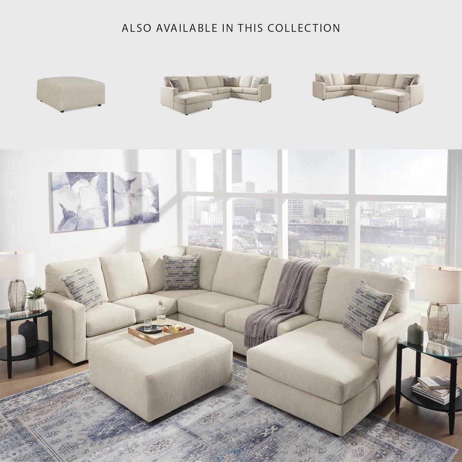 imageSignature Design by Ashley Edenfield Coastal LeftArm Facing 3Piece Sectional with Chaise Loose Seat Cushions and 3 Throw Pillows BeigeLinen