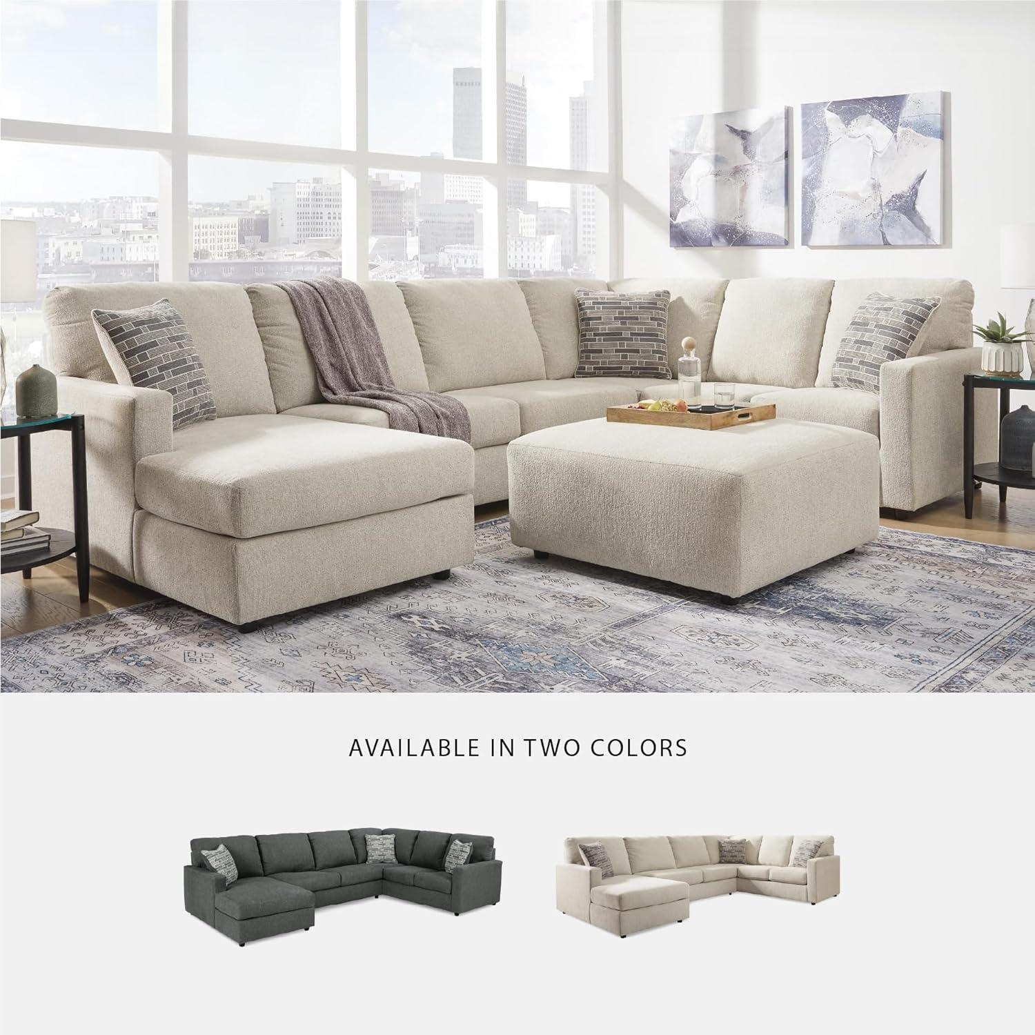 imageSignature Design by Ashley Edenfield Coastal LeftArm Facing 3Piece Sectional with Chaise Loose Seat Cushions and 3 Throw Pillows BeigeLinen