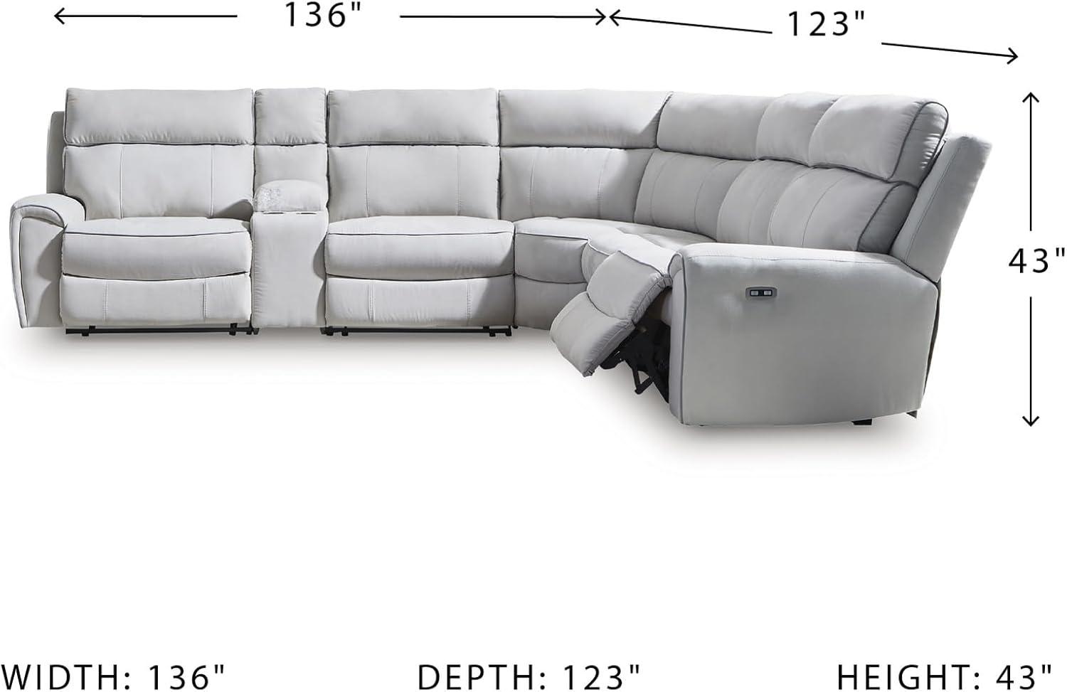imageSignature Design by Ashley Grafton Pike Straight Contemporary 3Piece Power Reclining Sectional with Adjustable Headrest and USB Charging Ports Light Gray6Piece Reclining Sectional with Storage Console