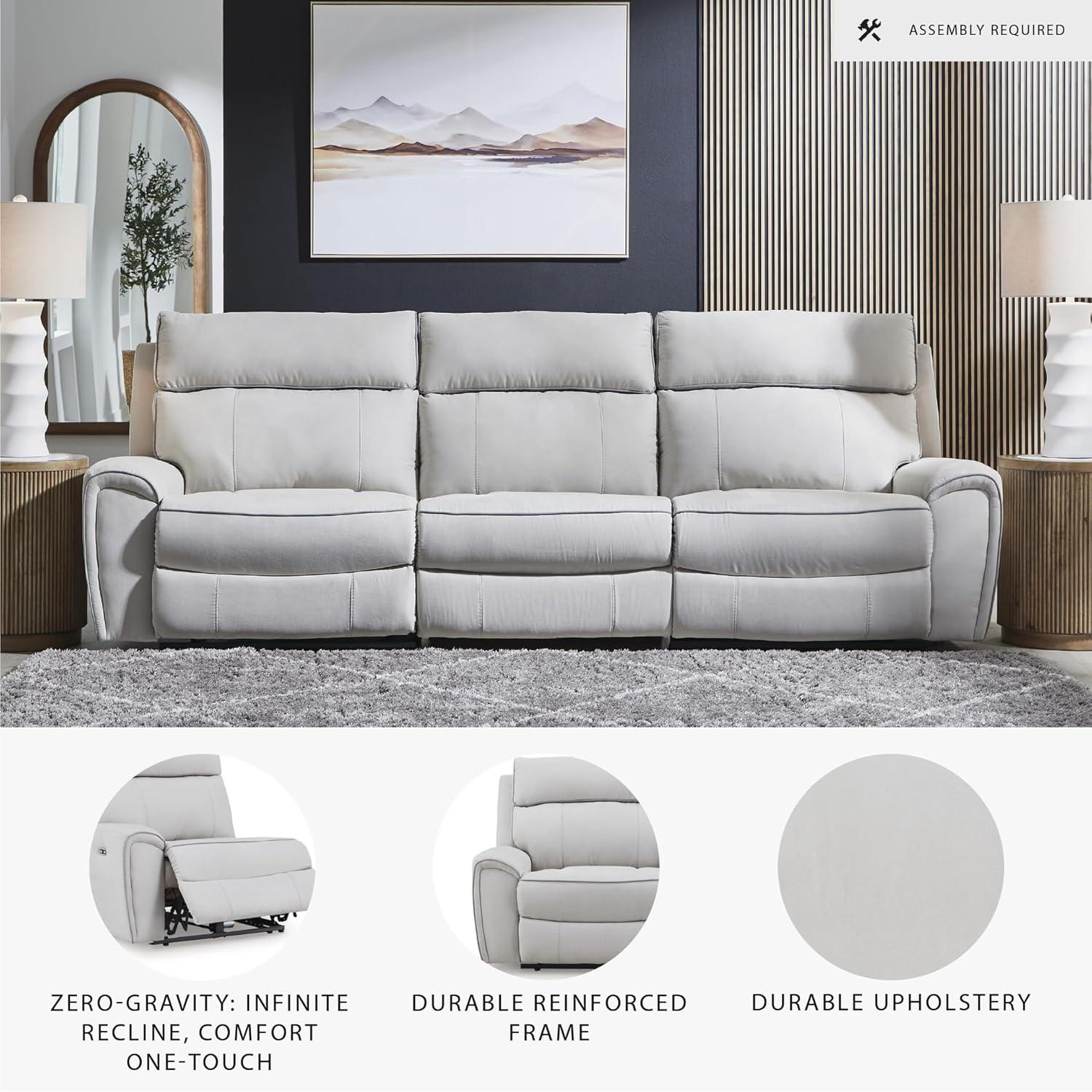 imageSignature Design by Ashley Grafton Pike Straight Contemporary 3Piece Power Reclining Sectional with Adjustable Headrest and USB Charging Ports Light Gray3Piece Power Reclining Sectional
