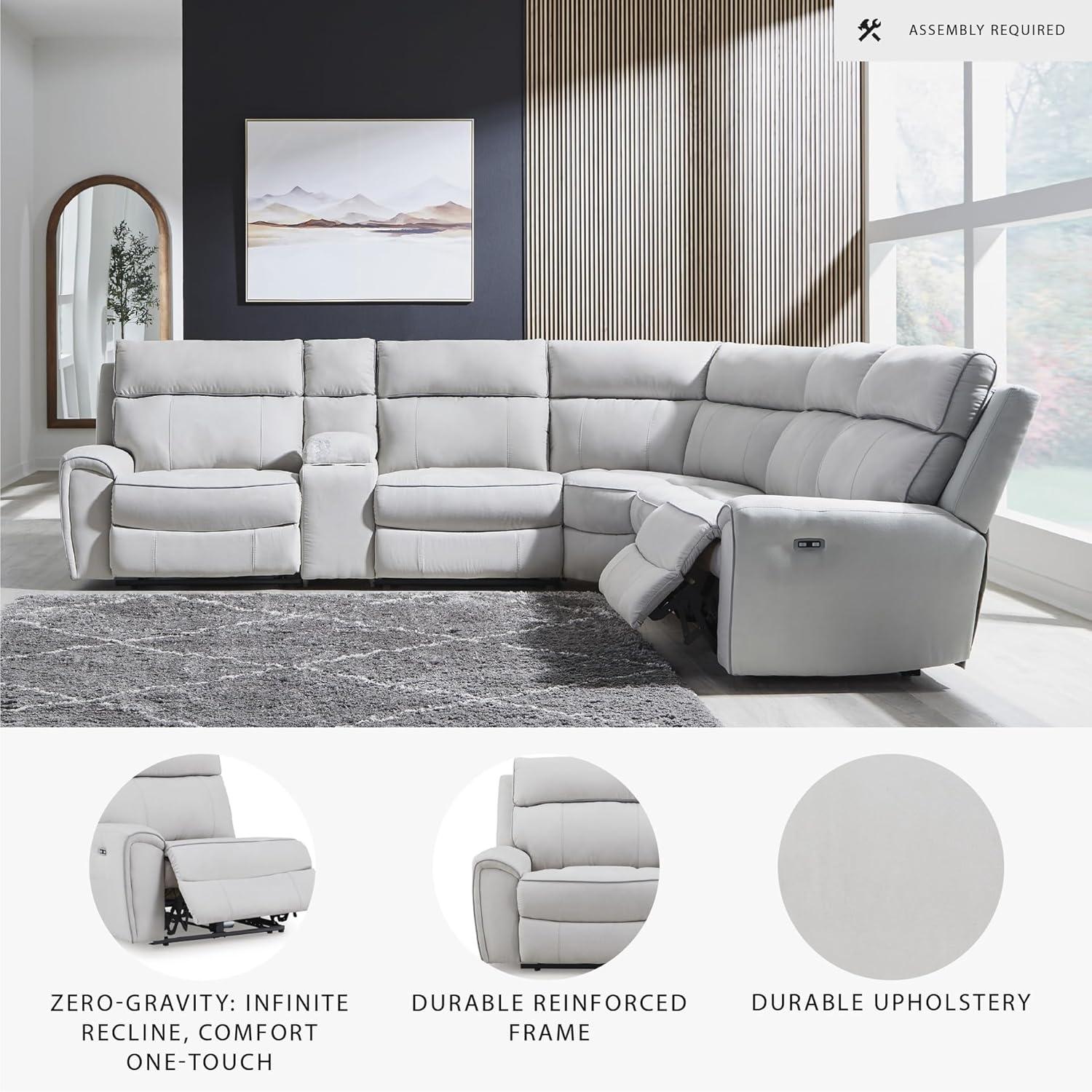 imageSignature Design by Ashley Grafton Pike Straight Contemporary 3Piece Power Reclining Sectional with Adjustable Headrest and USB Charging Ports Light Gray6Piece Reclining Sectional with Storage Console