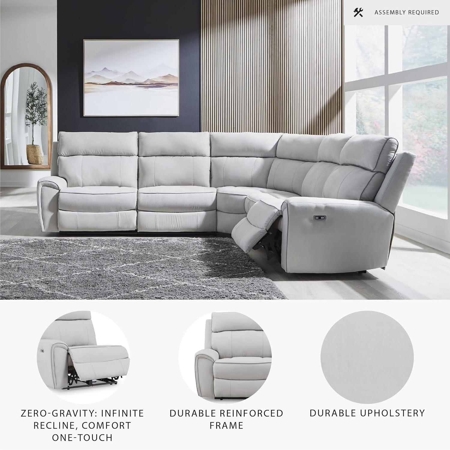 imageSignature Design by Ashley Grafton Pike Straight Contemporary 3Piece Power Reclining Sectional with Adjustable Headrest and USB Charging Ports Light Gray5Piece Power Reclining Sectional