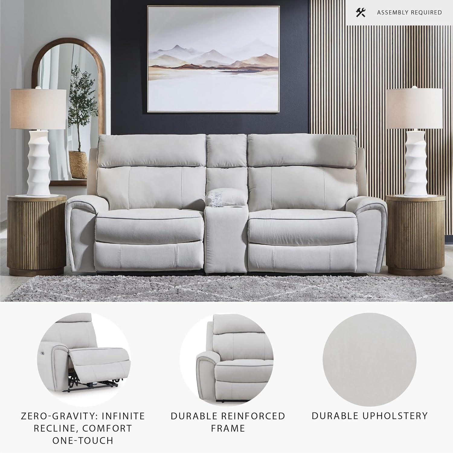 imageSignature Design by Ashley Grafton Pike Straight Contemporary 3Piece Power Reclining Sectional with Adjustable Headrest and USB Charging Ports Light Gray3Piece Power Reclining Sectional with Console