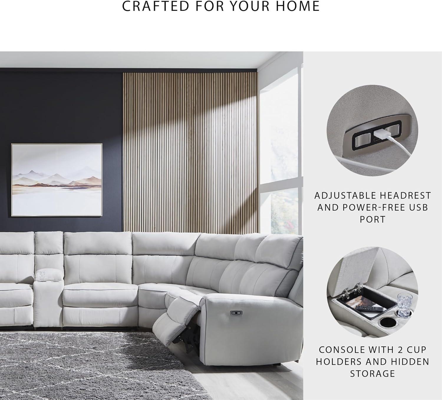 imageSignature Design by Ashley Grafton Pike Straight Contemporary 3Piece Power Reclining Sectional with Adjustable Headrest and USB Charging Ports Light Gray6Piece Reclining Sectional with Storage Console