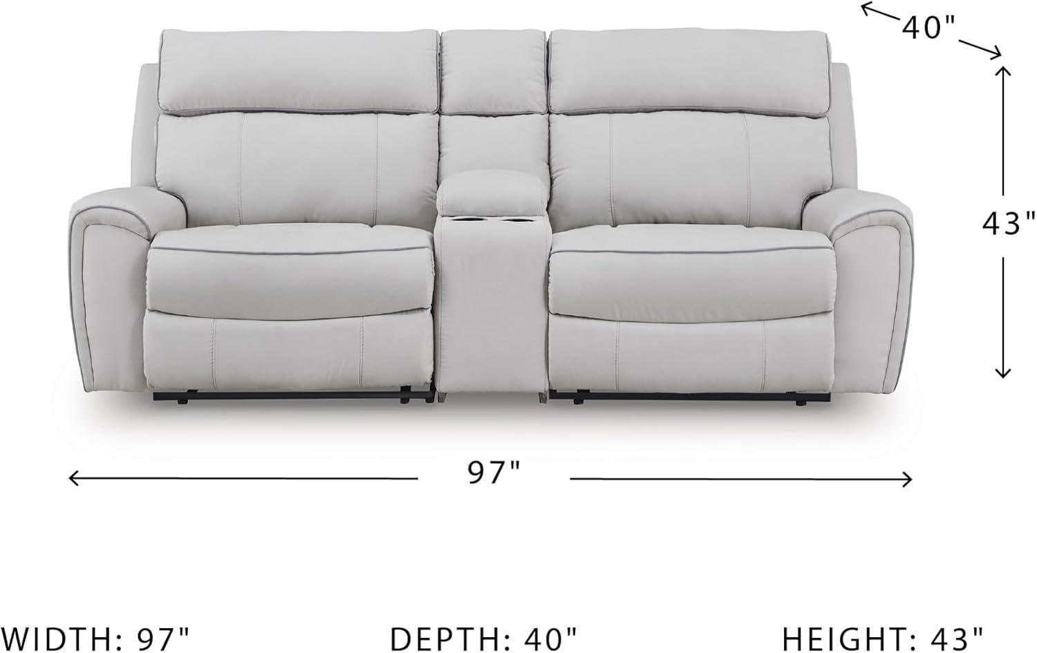 imageSignature Design by Ashley Grafton Pike Straight Contemporary 3Piece Power Reclining Sectional with Adjustable Headrest and USB Charging Ports Light Gray3Piece Power Reclining Sectional with Console