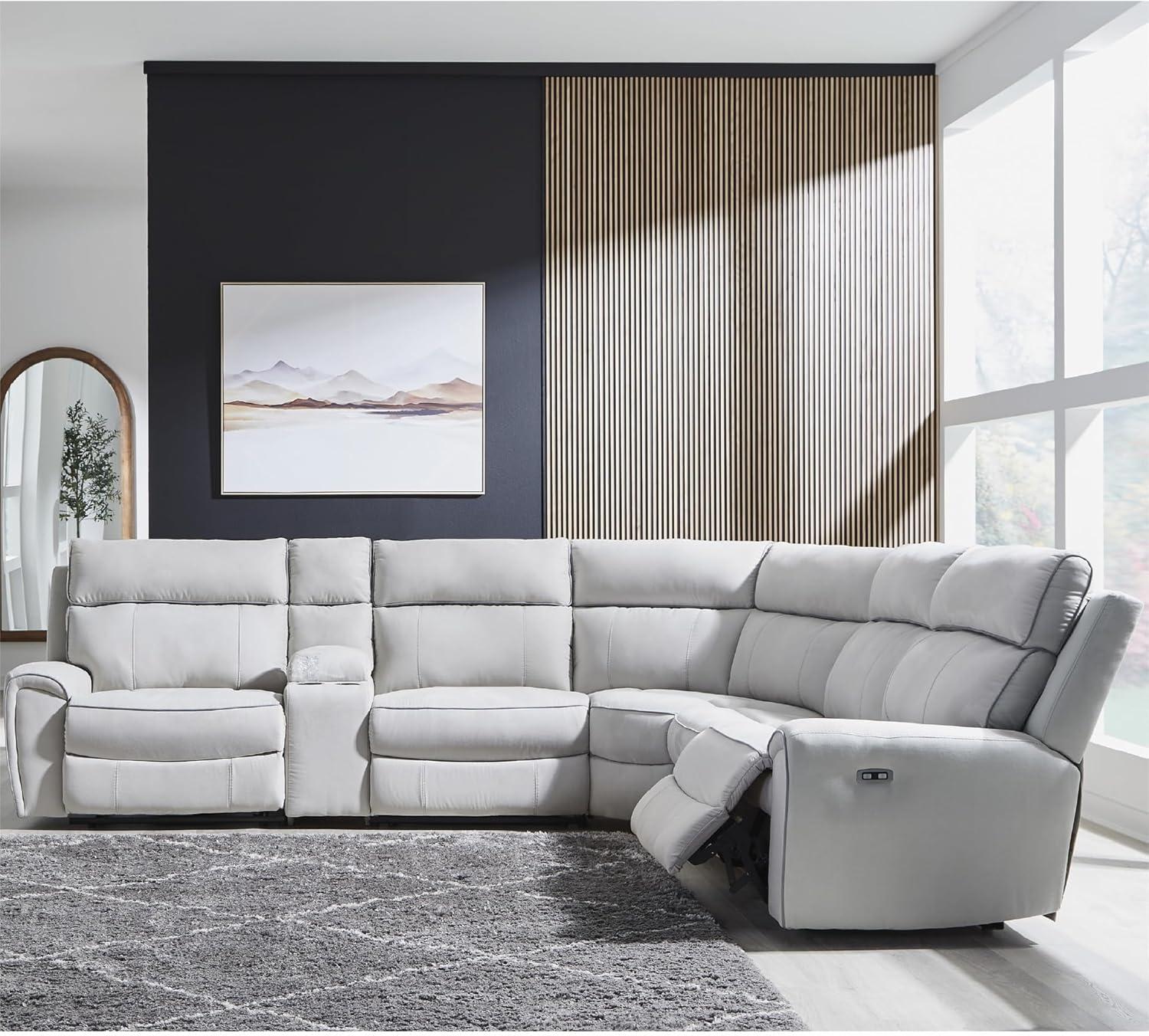 imageSignature Design by Ashley Grafton Pike Straight Contemporary 3Piece Power Reclining Sectional with Adjustable Headrest and USB Charging Ports Light Gray6Piece Reclining Sectional with Storage Console