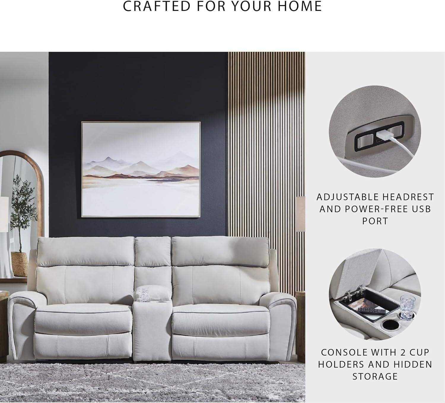 imageSignature Design by Ashley Grafton Pike Straight Contemporary 3Piece Power Reclining Sectional with Adjustable Headrest and USB Charging Ports Light Gray3Piece Power Reclining Sectional with Console