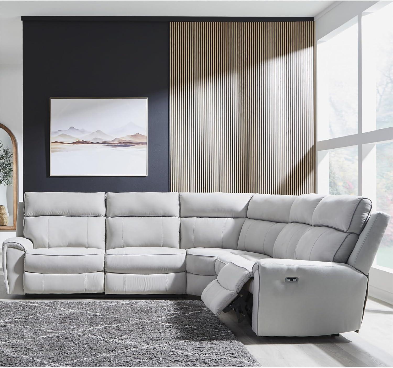 imageSignature Design by Ashley Grafton Pike Straight Contemporary 3Piece Power Reclining Sectional with Adjustable Headrest and USB Charging Ports Light Gray5Piece Power Reclining Sectional