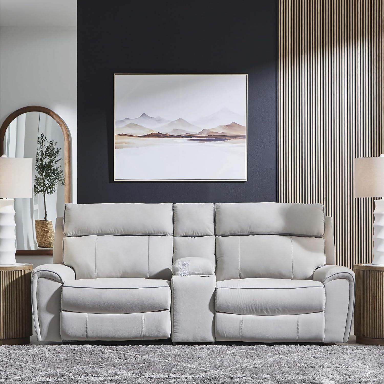 imageSignature Design by Ashley Grafton Pike Straight Contemporary 3Piece Power Reclining Sectional with Adjustable Headrest and USB Charging Ports Light Gray3Piece Power Reclining Sectional with Console