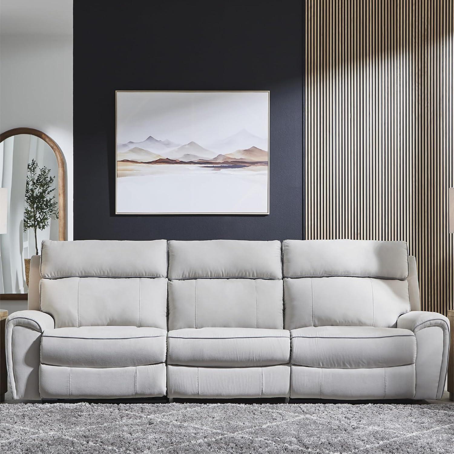 imageSignature Design by Ashley Grafton Pike Straight Contemporary 3Piece Power Reclining Sectional with Adjustable Headrest and USB Charging Ports Light Gray3Piece Power Reclining Sectional
