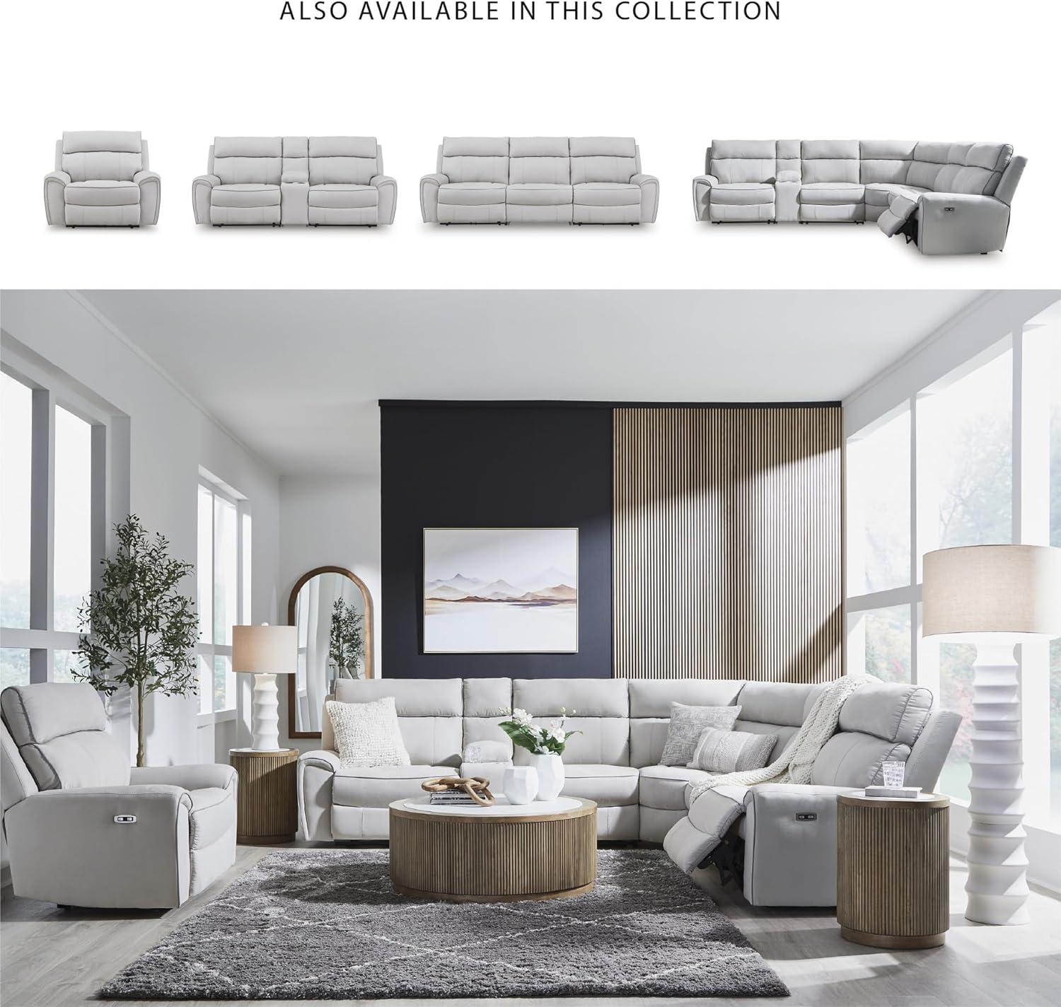 imageSignature Design by Ashley Grafton Pike Straight Contemporary 3Piece Power Reclining Sectional with Adjustable Headrest and USB Charging Ports Light Gray5Piece Power Reclining Sectional