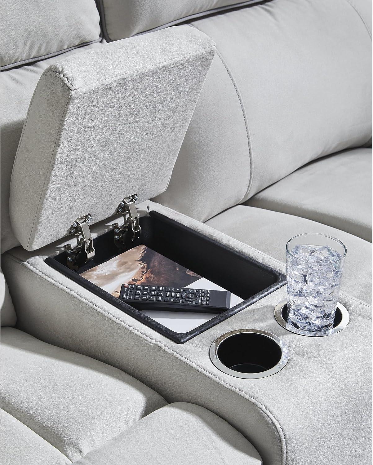 imageSignature Design by Ashley Grafton Pike Straight Contemporary 3Piece Power Reclining Sectional with Adjustable Headrest and USB Charging Ports Light Gray3Piece Power Reclining Sectional with Console