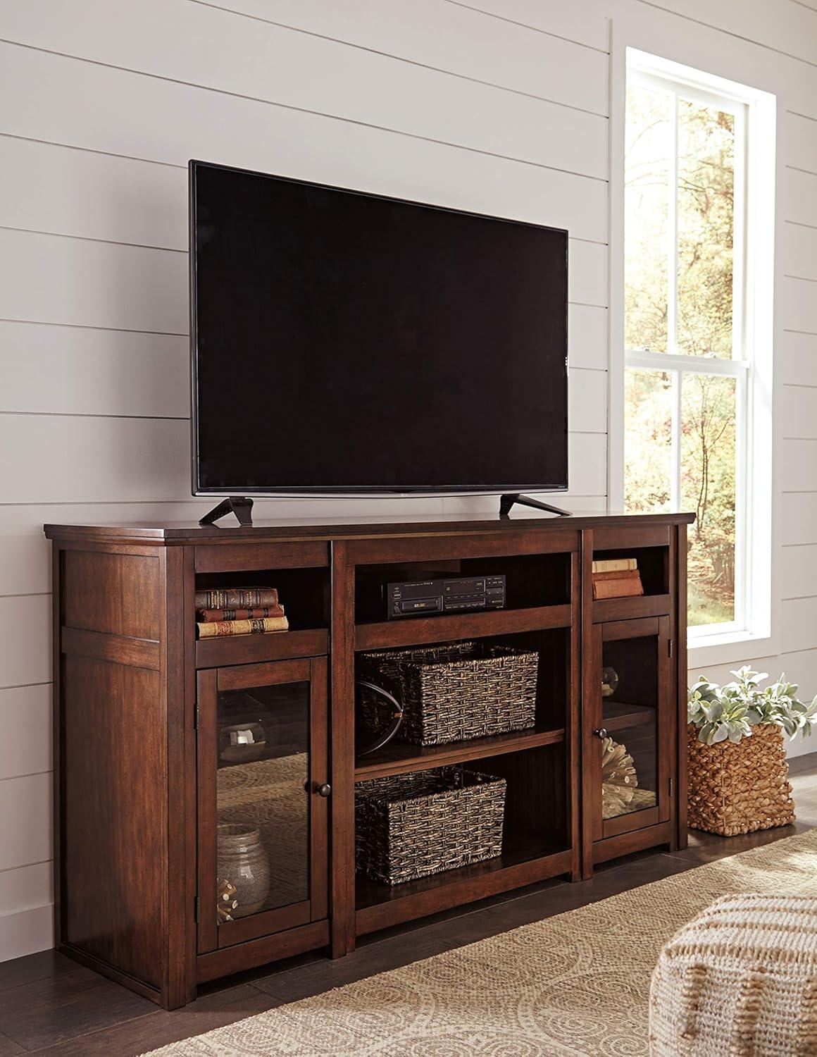 imageSignature Design by Ashley Harpan Traditional TV Stand Fits TVs up to 70 3 Adjustable Shelves 2 Storage Cabinets BrownXLarge