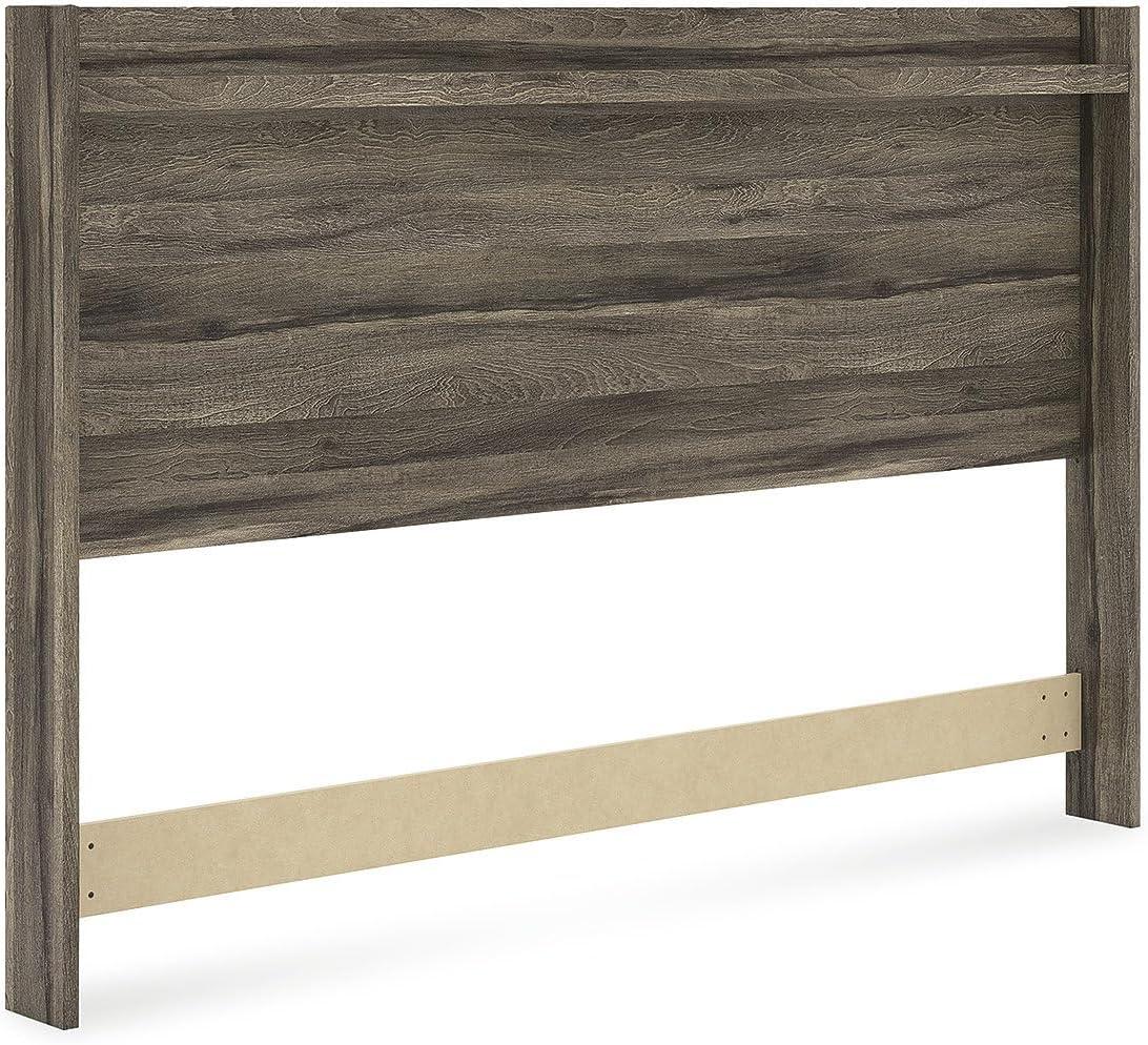 imageSignature Design by Ashley Jusika MidCentury Modern Panel Headboard with LED Light and Shelf King Dark Brown