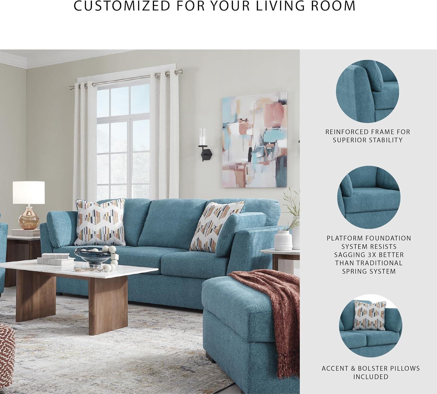 imageSignature Design by Ashley Keerwick Scandinavian Sofa with 4 Toss Pillows BlueBlue