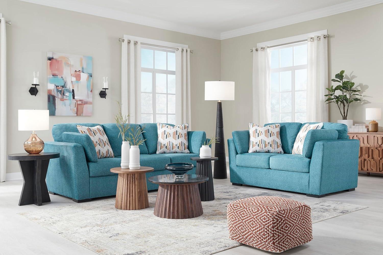 imageSignature Design by Ashley Keerwick Scandinavian Sofa with 4 Toss Pillows BlueBlue