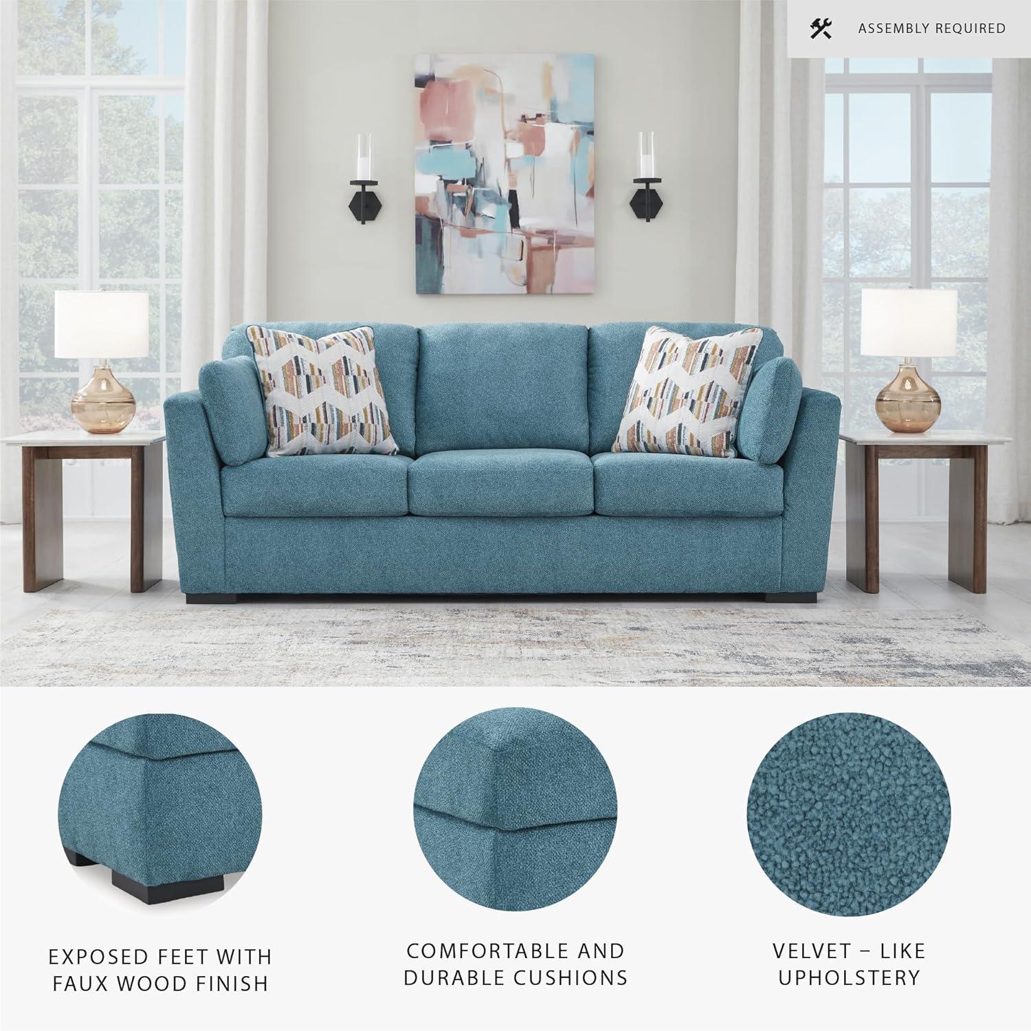 imageSignature Design by Ashley Keerwick Scandinavian Sofa with 4 Toss Pillows BlueBlue