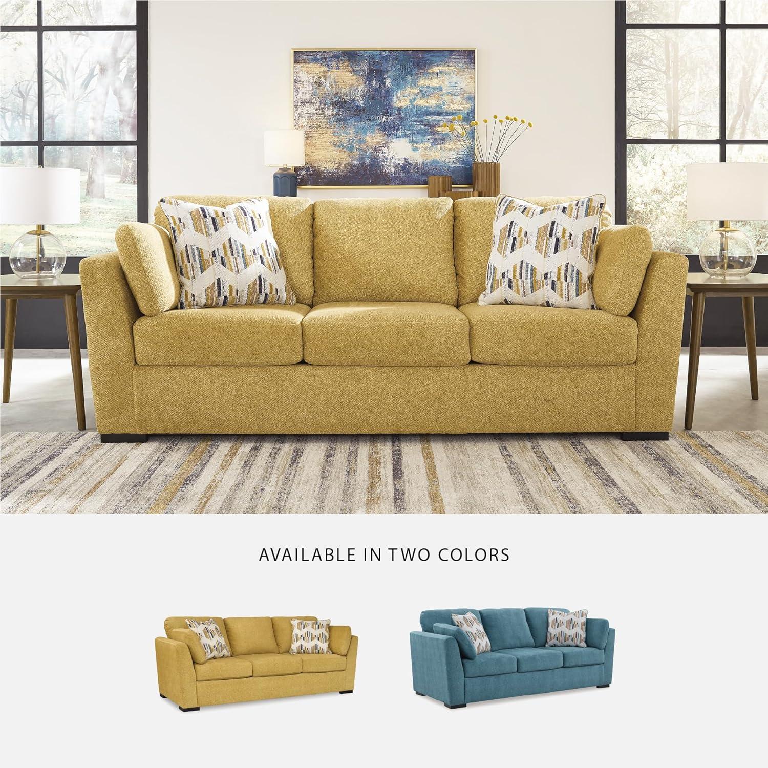 imageSignature Design by Ashley Keerwick Scandinavian Sofa with 4 Toss Pillows BlueYellow