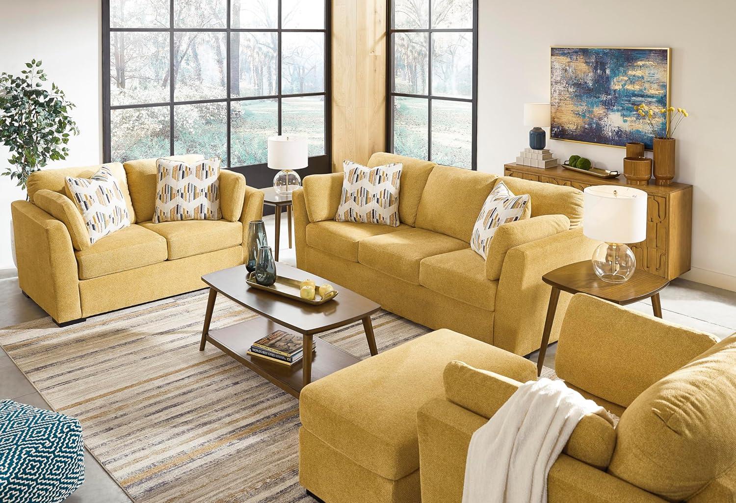 imageSignature Design by Ashley Keerwick Scandinavian Sofa with 4 Toss Pillows BlueYellow