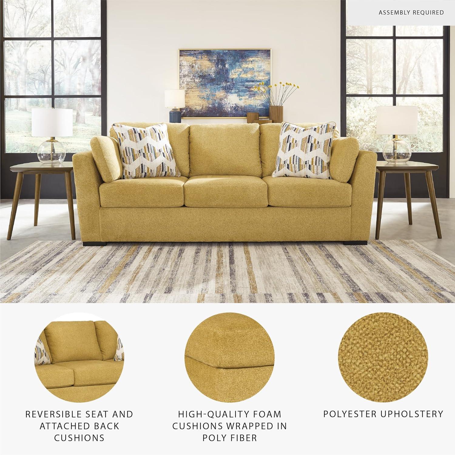 imageSignature Design by Ashley Keerwick Scandinavian Sofa with 4 Toss Pillows BlueYellow