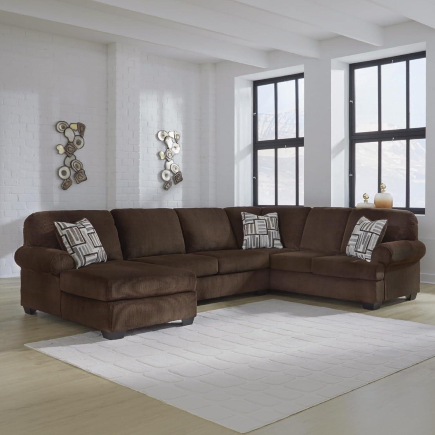 imageSignature Design by Ashley Landsings Straight Casual 2Piece Super Chaise with Removable Cushion and Rolled Arm Dark BrownLeft Hand 3Piece Sectional with Chaise
