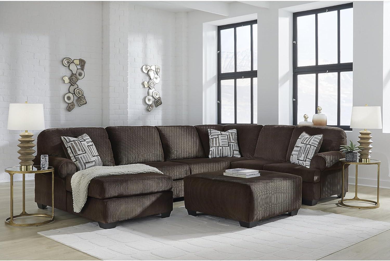 imageSignature Design by Ashley Landsings Straight Casual 2Piece Super Chaise with Removable Cushion and Rolled Arm Dark BrownLeft Hand 3Piece Sectional with Chaise