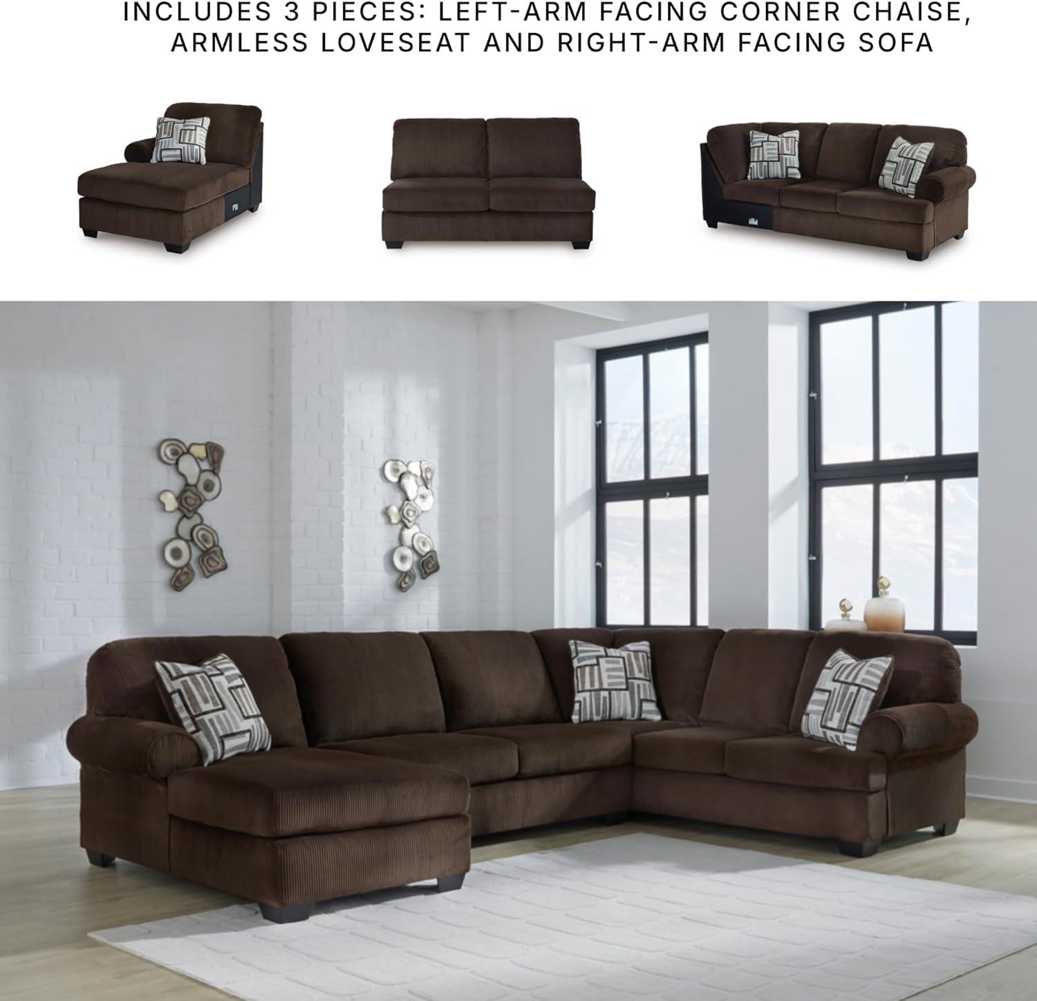 imageSignature Design by Ashley Landsings Straight Casual 2Piece Super Chaise with Removable Cushion and Rolled Arm Dark BrownLeft Hand 3Piece Sectional with Chaise