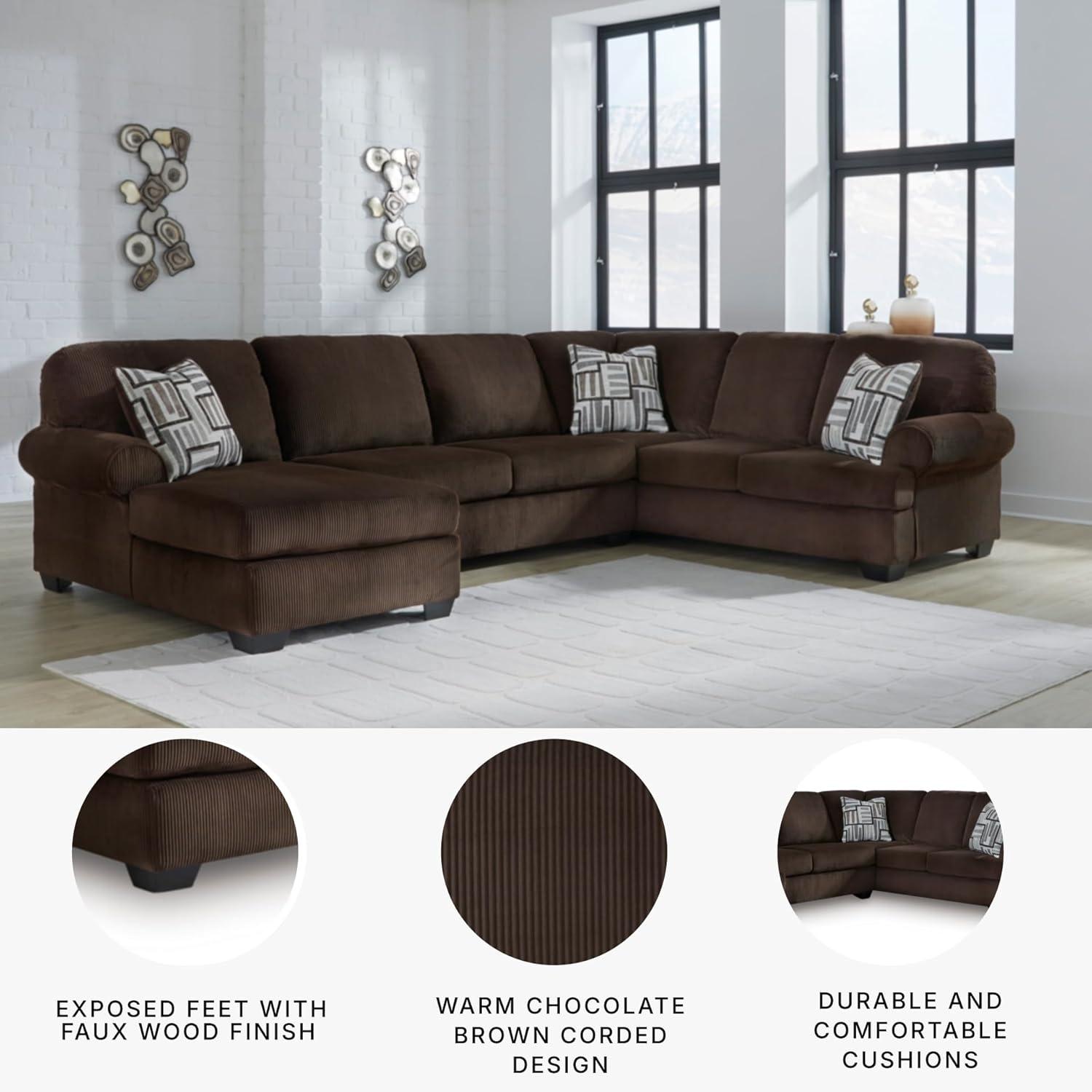 imageSignature Design by Ashley Landsings Straight Casual 2Piece Super Chaise with Removable Cushion and Rolled Arm Dark BrownLeft Hand 3Piece Sectional with Chaise