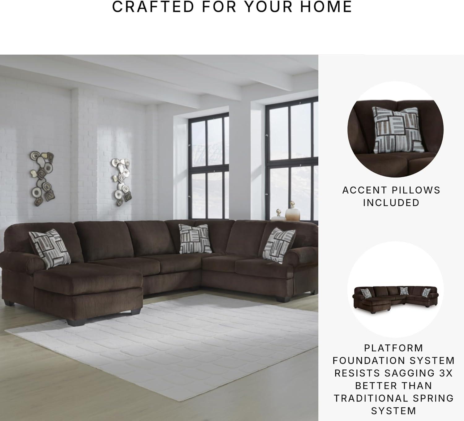 imageSignature Design by Ashley Landsings Straight Casual 2Piece Super Chaise with Removable Cushion and Rolled Arm Dark BrownLeft Hand 3Piece Sectional with Chaise