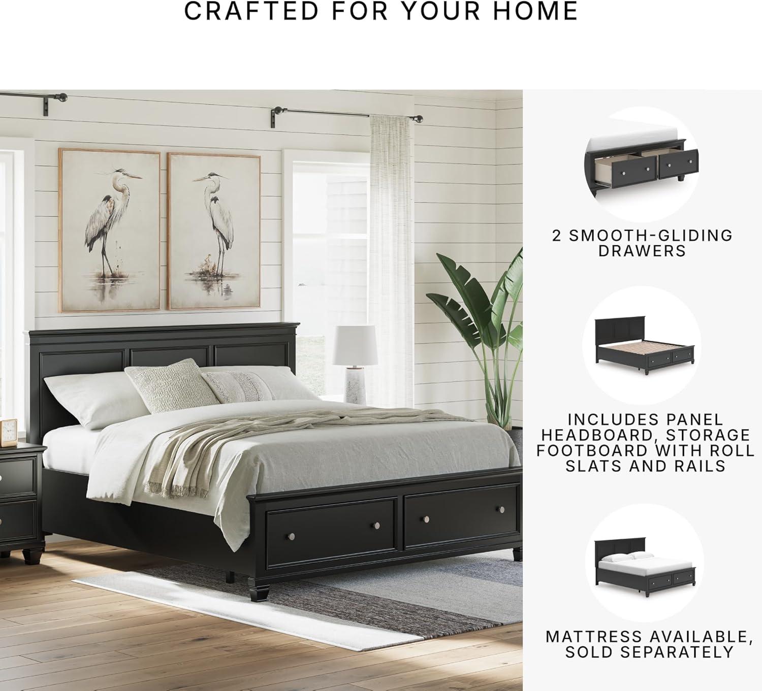 imageSignature Design by Ashley Lanolee Farmhouse Panel Storage Bed Foundation or Box Spring Not Needed King BlackBlack