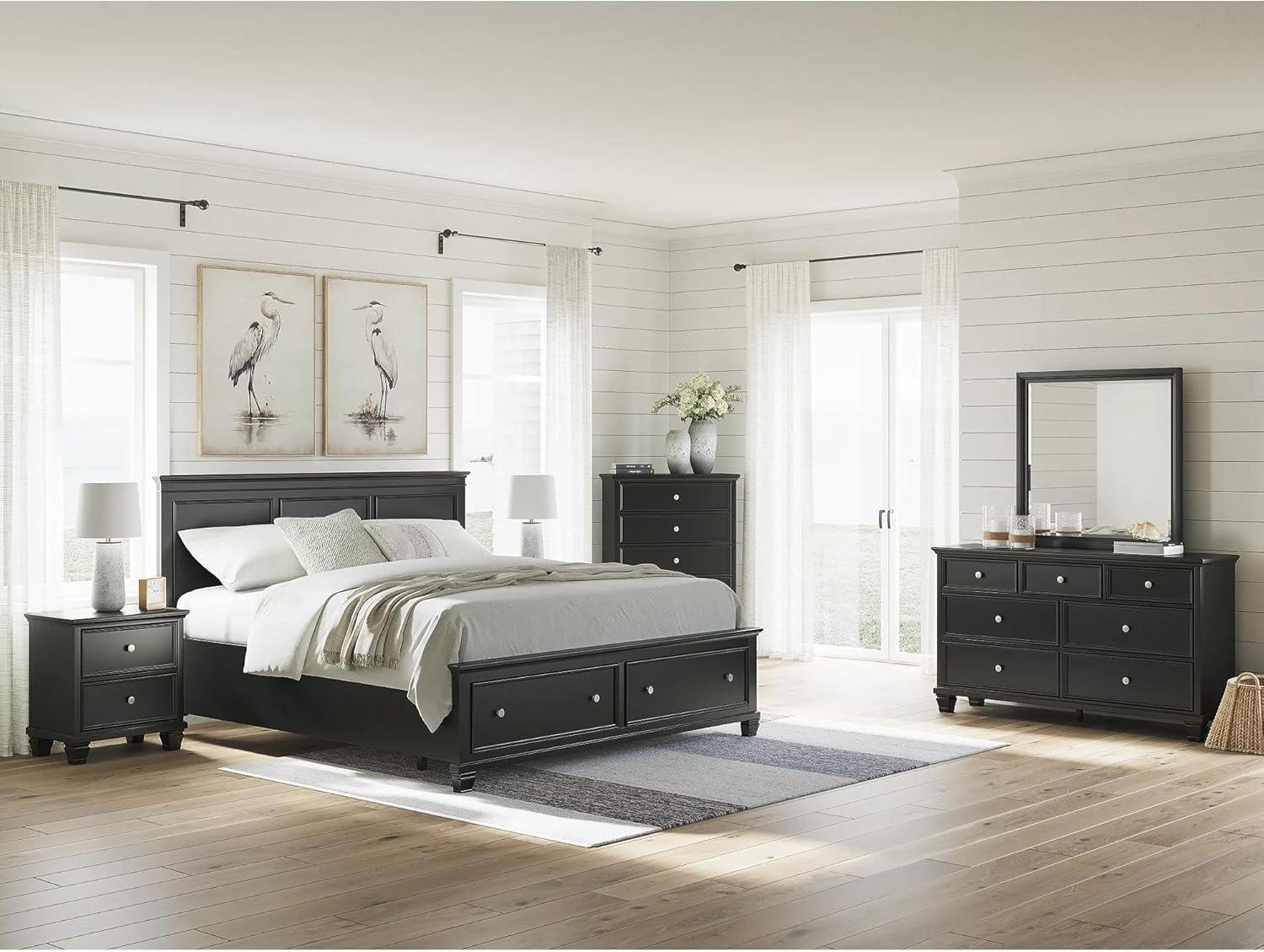 imageSignature Design by Ashley Lanolee Farmhouse Panel Storage Bed Foundation or Box Spring Not Needed King BlackBlack