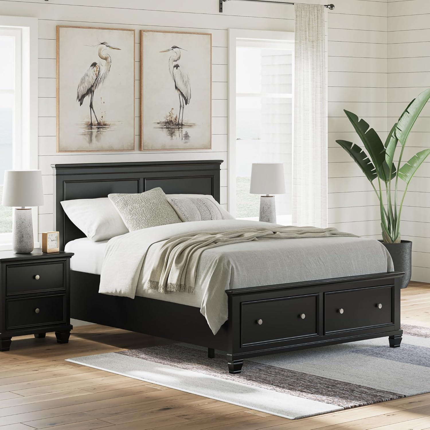 imageSignature Design by Ashley Lanolee Farmhouse Panel Storage Bed Foundation or Box Spring Not Needed King BlackBlack