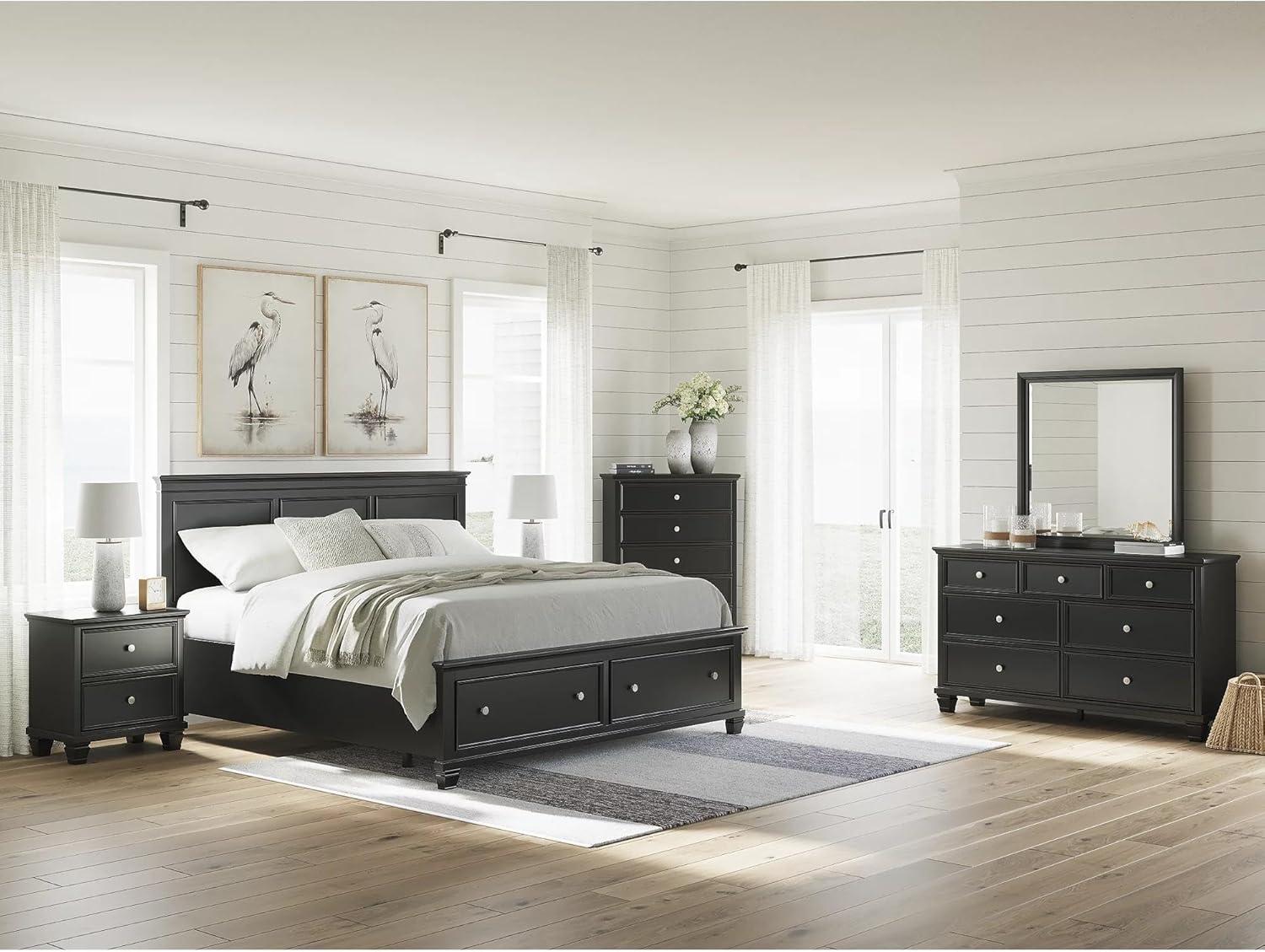 imageSignature Design by Ashley Lanolee Farmhouse Panel Storage Bed Foundation or Box Spring Not Needed King BlackBlack