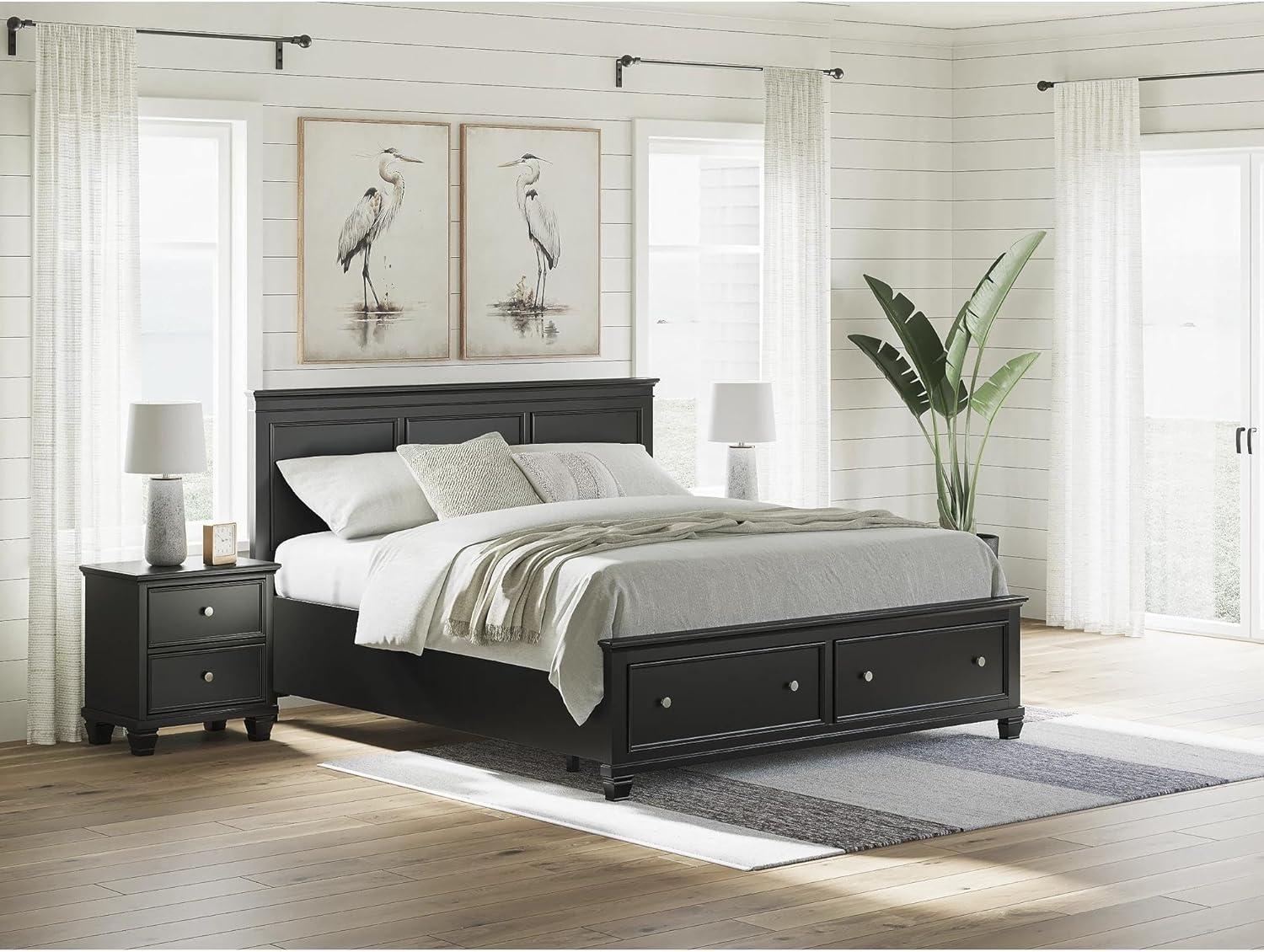 imageSignature Design by Ashley Lanolee Farmhouse Panel Storage Bed Foundation or Box Spring Not Needed King BlackBlack