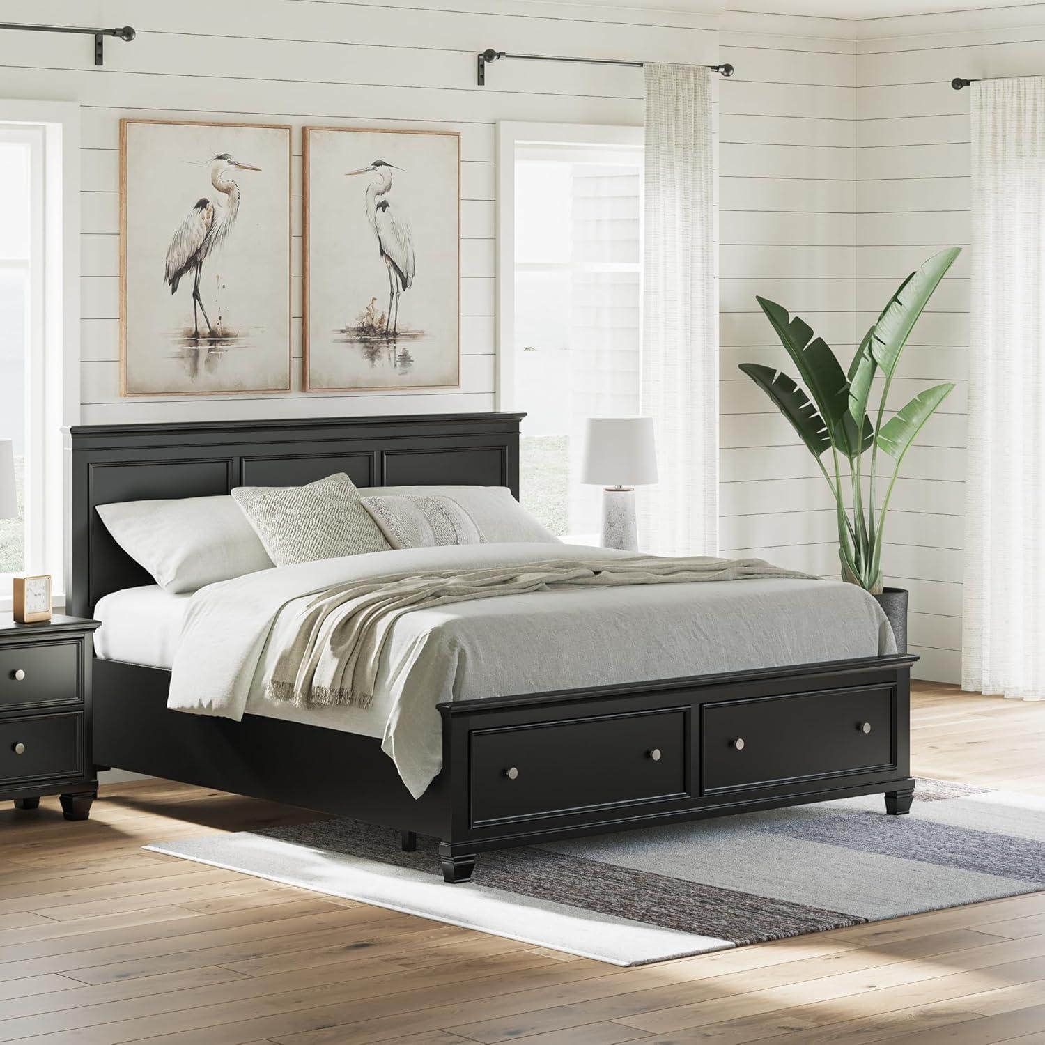 imageSignature Design by Ashley Lanolee Farmhouse Panel Storage Bed Foundation or Box Spring Not Needed King BlackBlack