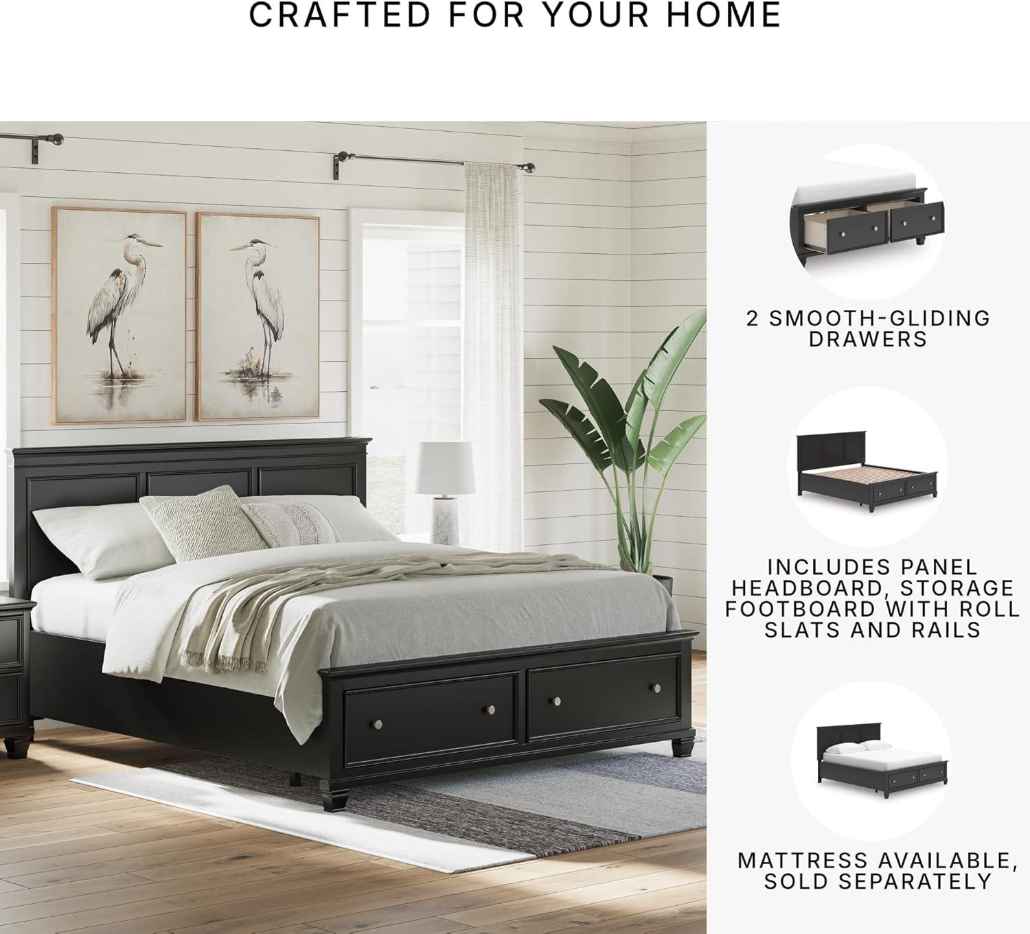 imageSignature Design by Ashley Lanolee Farmhouse Panel Storage Bed Foundation or Box Spring Not Needed King BlackBlack