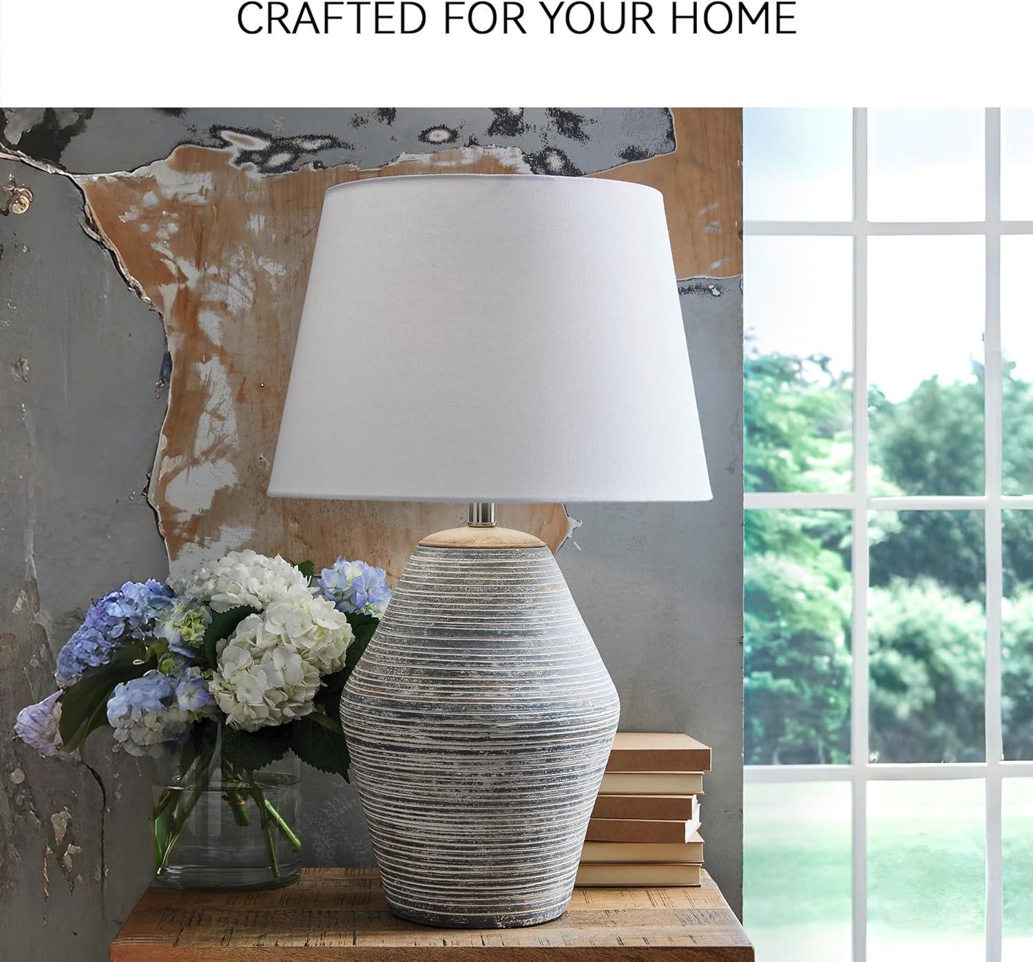 imageSignature Design by Ashley Lawrock Farmhouse Table Lamp with 3Way Switch and Empire Shade Blue
