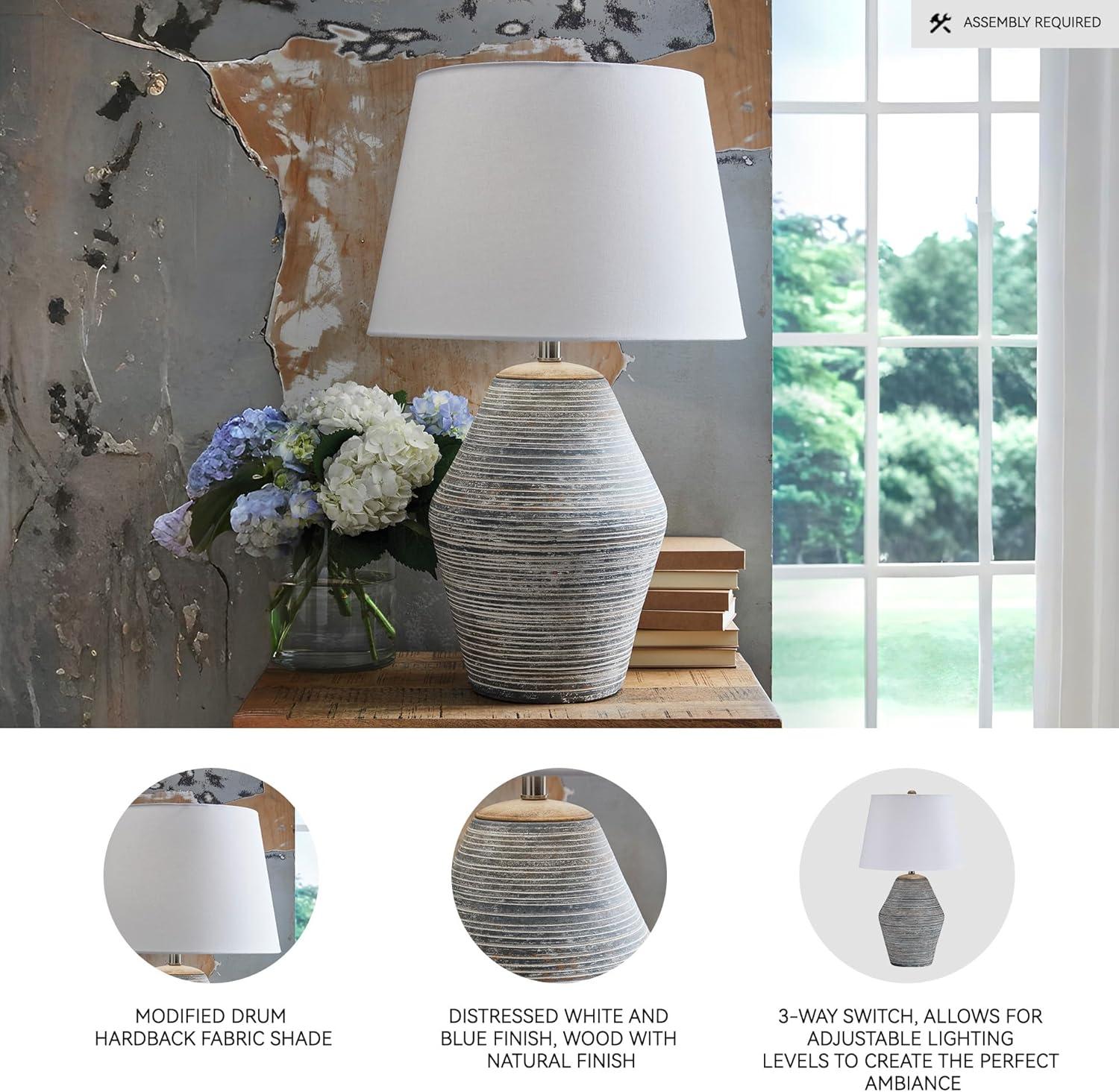 imageSignature Design by Ashley Lawrock Farmhouse Table Lamp with 3Way Switch and Empire Shade Blue