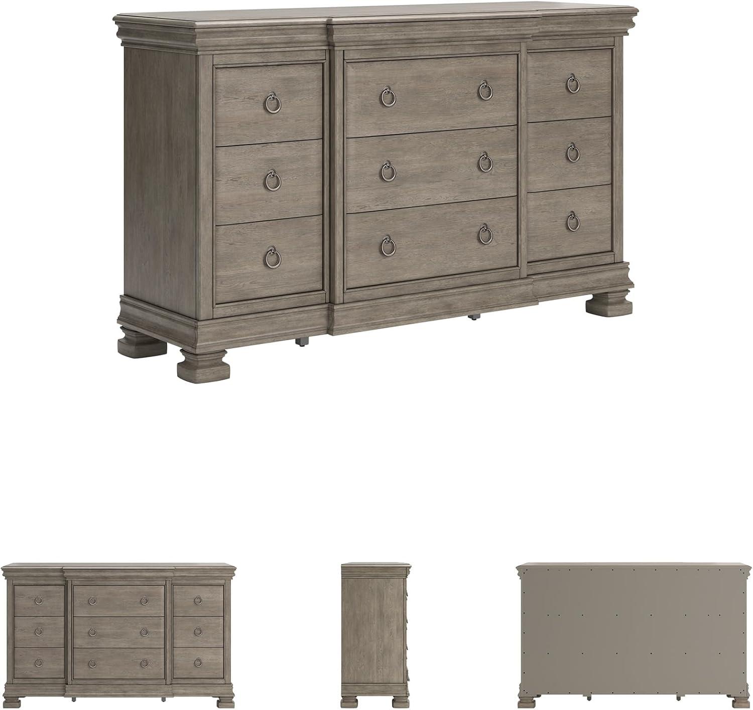 imageSignature Design by Ashley Lexorne Traditional King Sleigh Bed Foundation or Box Spring Needed Light Gray7 Drawer Dresser