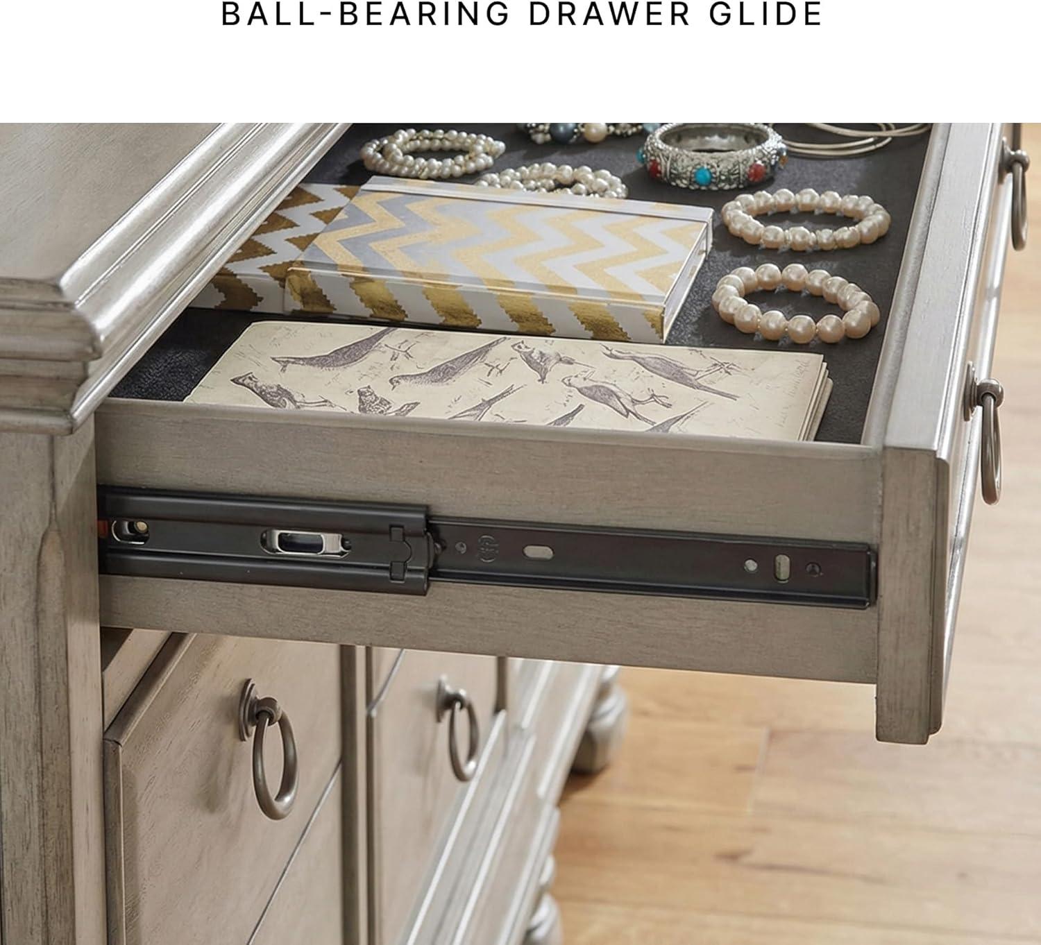 imageSignature Design by Ashley Lexorne Traditional King Sleigh Bed Foundation or Box Spring Needed Light Gray7 Drawer Dresser