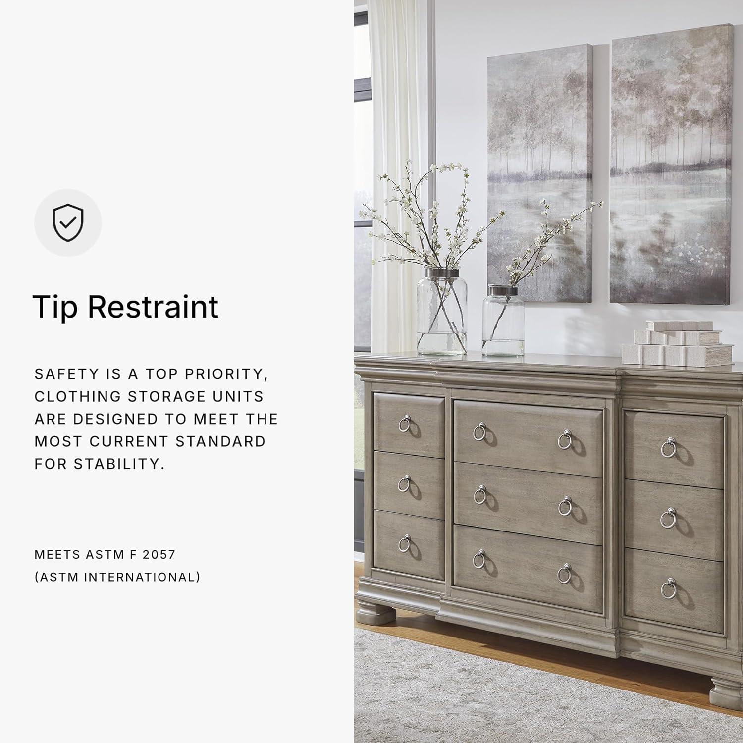 imageSignature Design by Ashley Lexorne Traditional King Sleigh Bed Foundation or Box Spring Needed Light Gray7 Drawer Dresser