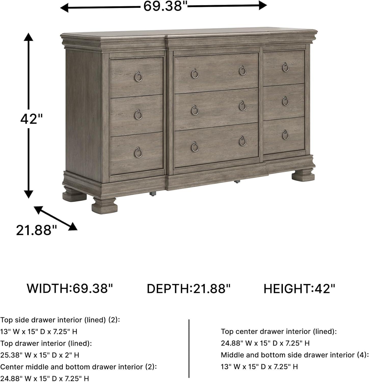 imageSignature Design by Ashley Lexorne Traditional King Sleigh Bed Foundation or Box Spring Needed Light Gray7 Drawer Dresser