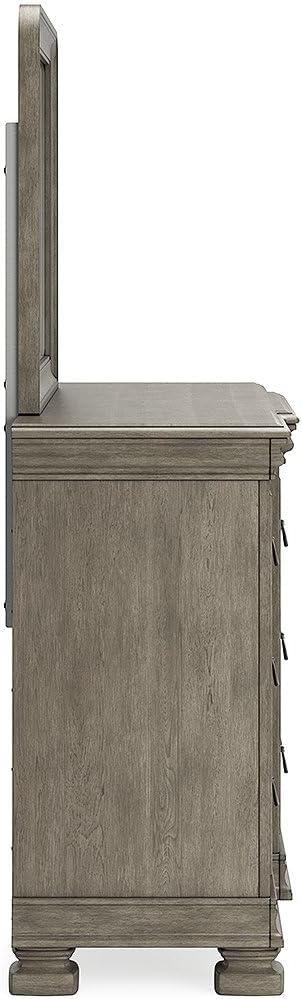 imageSignature Design by Ashley Lexorne Traditional King Sleigh Bed Foundation or Box Spring Needed Light GrayDresser and Mirror