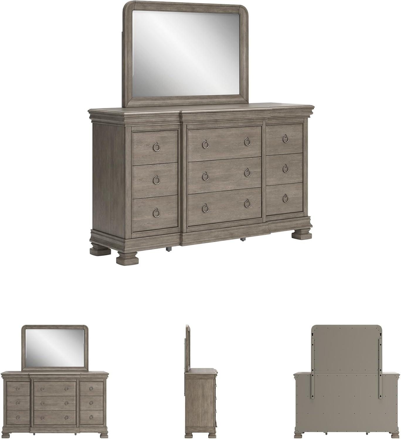 imageSignature Design by Ashley Lexorne Traditional King Sleigh Bed Foundation or Box Spring Needed Light GrayDresser and Mirror