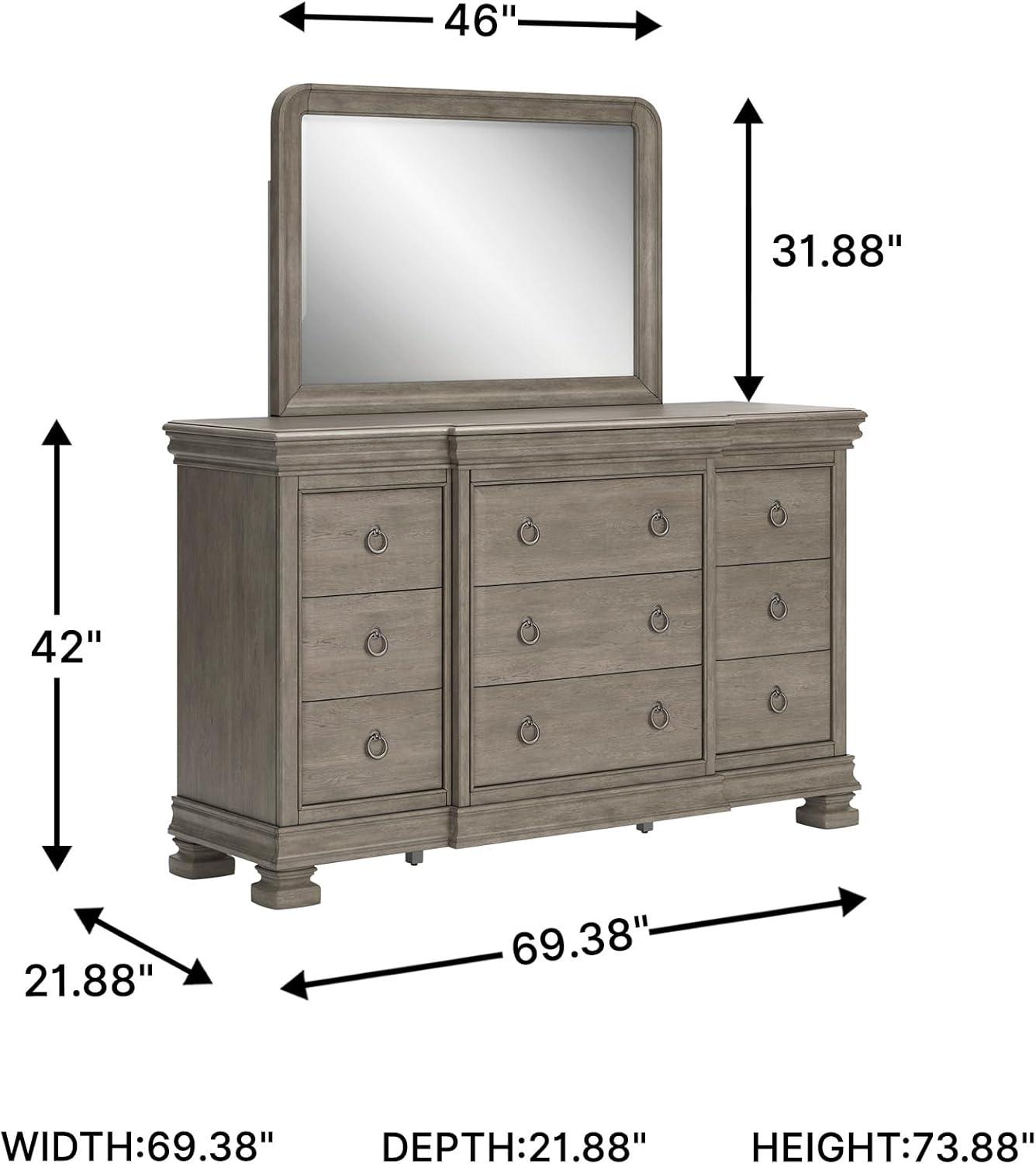 imageSignature Design by Ashley Lexorne Traditional King Sleigh Bed Foundation or Box Spring Needed Light GrayDresser and Mirror