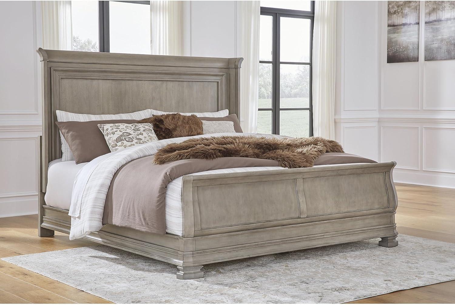 imageSignature Design by Ashley Lexorne Traditional King Sleigh Bed Foundation or Box Spring Needed Light GrayKing Sleigh Bed
