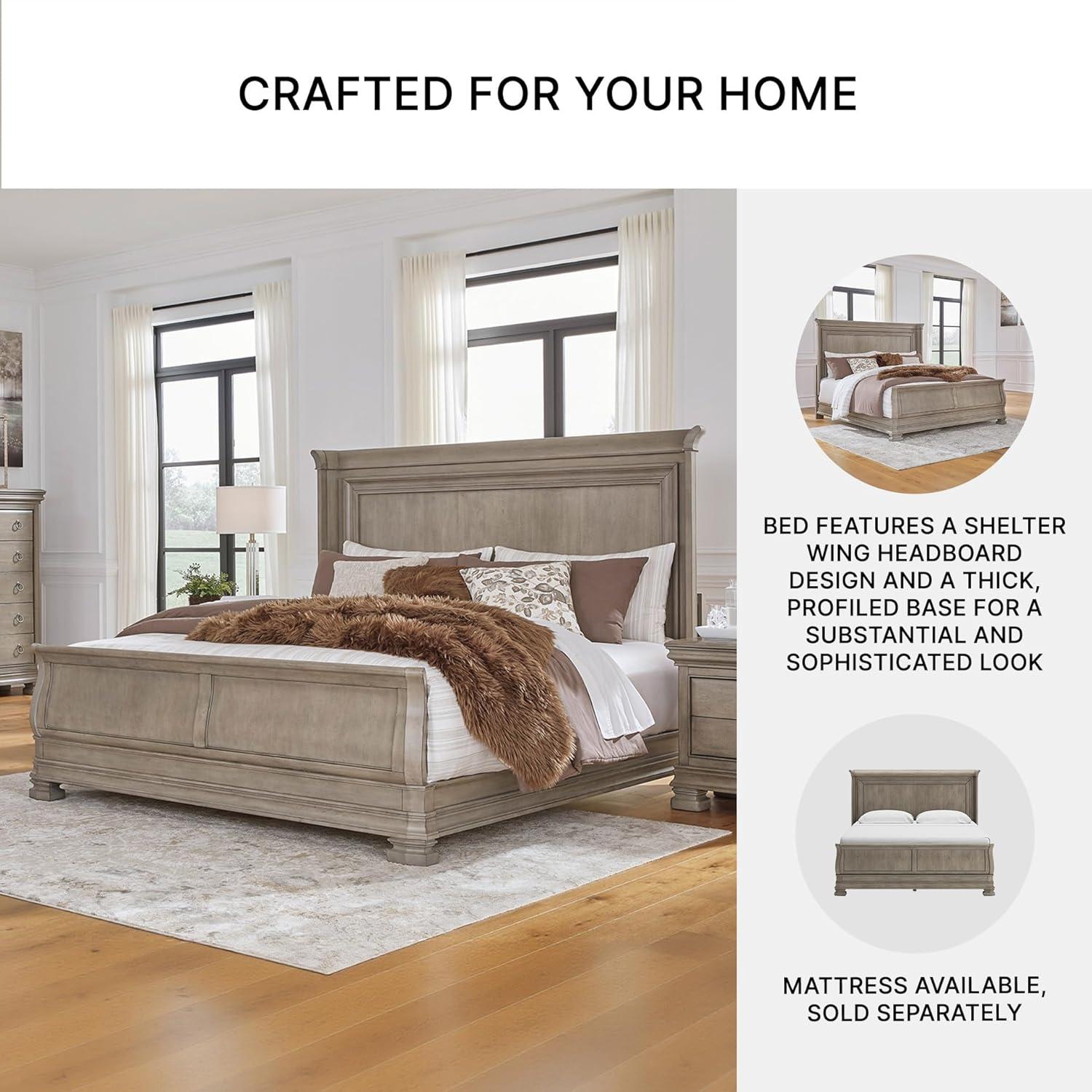 imageSignature Design by Ashley Lexorne Traditional King Sleigh Bed Foundation or Box Spring Needed Light GrayKing Sleigh Bed