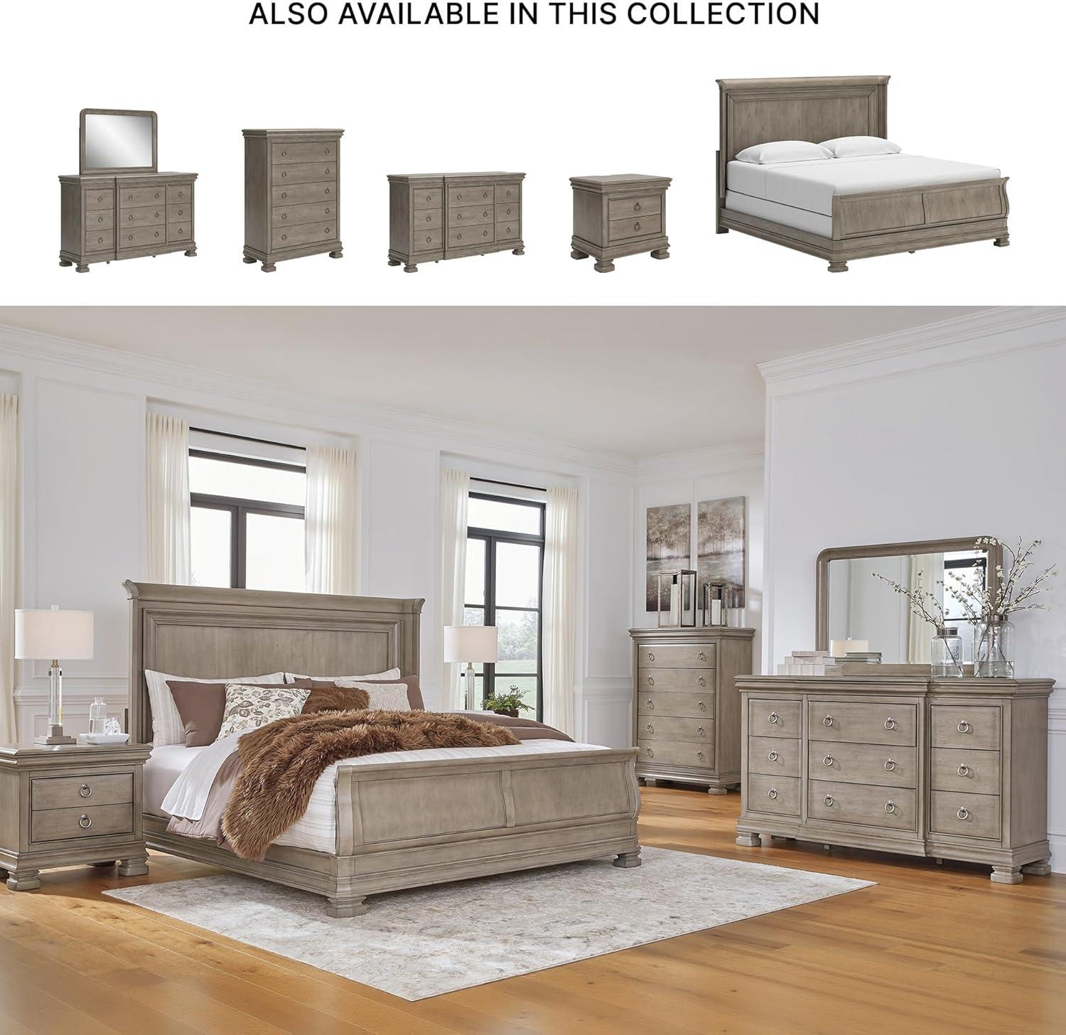 imageSignature Design by Ashley Lexorne Traditional King Sleigh Bed Foundation or Box Spring Needed Light GrayKing Sleigh Bed