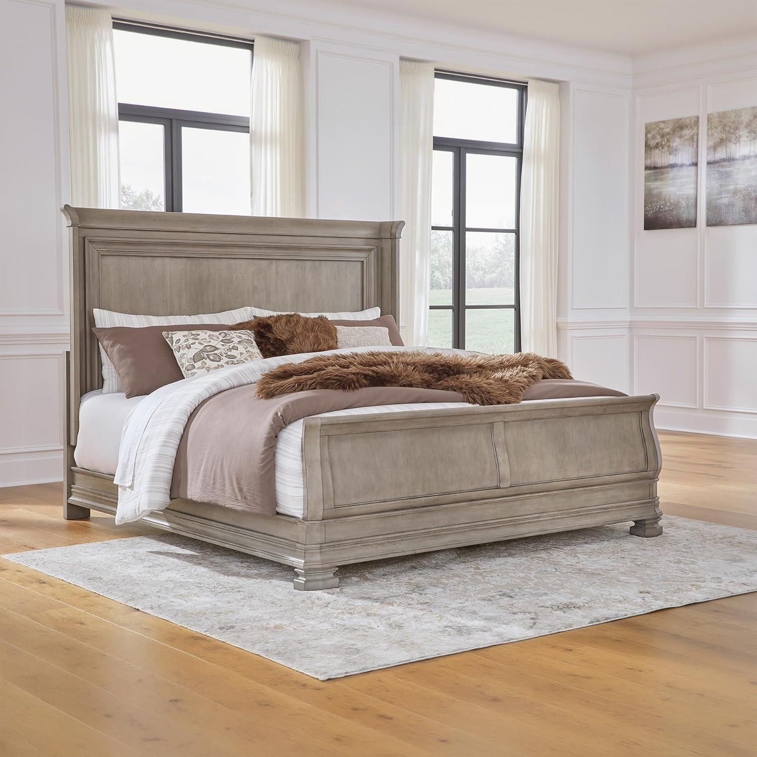 imageSignature Design by Ashley Lexorne Traditional King Sleigh Bed Foundation or Box Spring Needed Light GrayKing Sleigh Bed